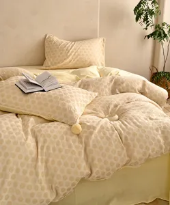 Juego de ropa de cama jacquard de algodón estilo donut, funda nórdica de 4 piezas suave con topos.