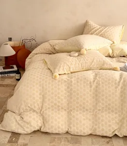 Juego de ropa de cama de jacquard de algodón con lunares, decoración acogedora para dormitorio.