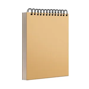 Cuaderno de bocetos con cubierta de papel kraft y encuadernación en espiral metálica negra.