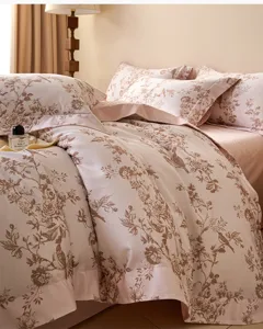 Juego de ropa de cama de algodón cepillado de 4 piezas con estampado floral para dormitorio