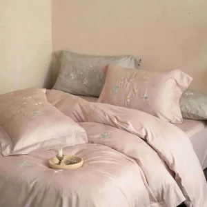 Tencel Katoen Beddengoed Set Vlinder Borduurwerk Dekbedovertrek Loper Kussenslopen Meisjesachtig Stijl voor Slaapkamer
