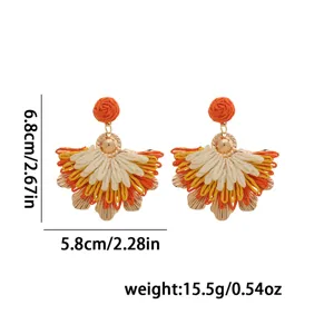 Μποέμ σκουλαρίκια βεντάλια από ραφία με σαφείς διαστάσεις και προδιαγραφές βάρους