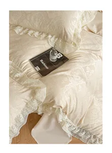French court style jacquard bedding detail, washed cotton double-layer chiffon lace duvet cover.