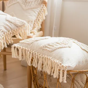 Bohemian decorative tassel pillowcase for living room sofa, soft cotton cushion cover.