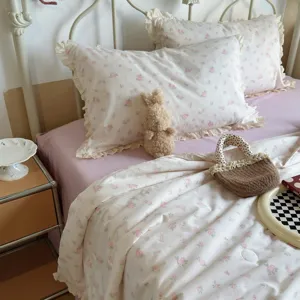 Koreaanse Stijl Puur Katoen Zomer Dekbed Airconditioning Dekbed Ruchen Beddengoed Set Bloemen Konijn Zacht Ademend Lakens