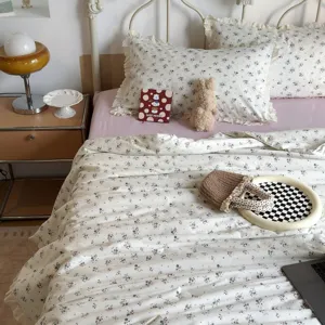 Zoete bloemen katoenen zomer beddengoed set, comfortabele ademende deken voor slaapkamer decor.
