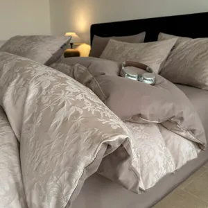 Jacquard cotton bedding detail scene showing elegant vintage style duvet cover texture.