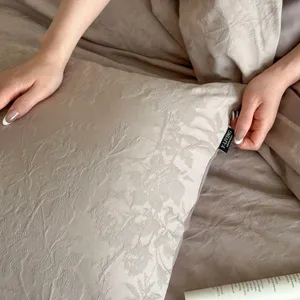 Luxury jacquard cotton pillowcase bedding set, soft breathable vintage style home decor.