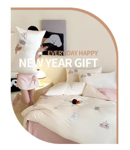 Cute cartoon bear floral 100s cotton 4-piece bedding set for student dormitory cozy bedroom decor