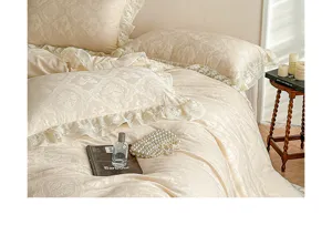 French court style jacquard bedding set wash cotton double layer chiffon ruffle duvet cover