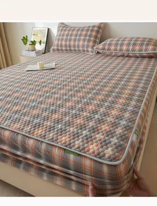Katoenen hoeslaken met ruitjes retro stijl matrasbeschermer zacht comfortabel beddengoed.