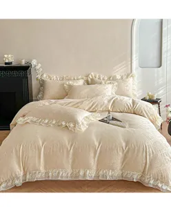 Luxurious French palace style jacquard duvet cover set featuring elegant double layer ruffles.