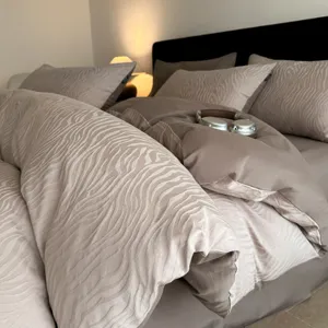 Close-up view of the luxury jacquard cotton bedding duvet cover texture in detail.