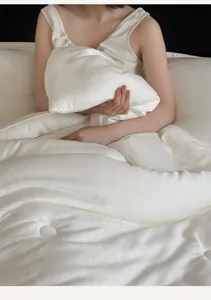 Close-up detail of luxurious tencel cotton jacquard duvet with delicate lace trim design.