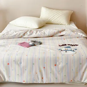 Couette d'Été Climatisée Mignone Broderie d'Animaux de Dessin Animé Couette Fine Dortoir d'Étudiants Lit Simple Literie Lavable