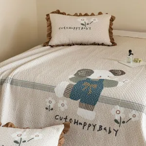 Double Ruffle Air Conditioning Quilt Summer Cool Quilt Washed Cotton Cute Cartoon Design Thin Duvet Bedroom Bedding