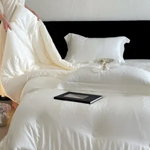 Luxury white jacquard tencel cotton comforter, ultra soft breathable bedding duvet for home.