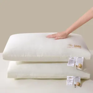 Close-up detail of soft soybean protein fiber filling pillow showing resilience and breathable quality.