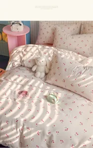 Conjunto de ropa de cama de algodón con estampado de cerezas suave funda de edredón