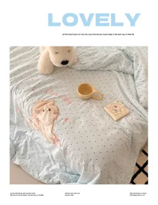 Washed cotton cute cartoon embroidered summer quilt, soft breathable air conditioning bedding.