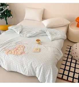 Washed cotton cute cartoon cat printed summer quilt soft breathable air conditioning duvet
