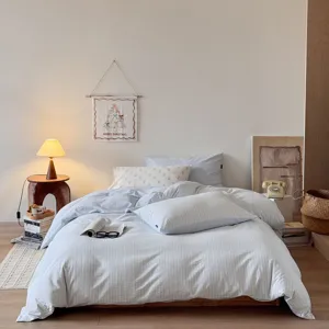 Katoenen garenverf jacquard 4-delige beddengoedset minimalistische gestreepte dekbedovertrek.