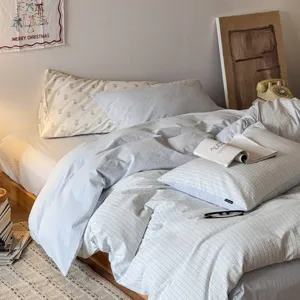 Katoenen 4-delige dekbedovertrek set jacquard geweven eenvoudige stijl voor slaapkamer