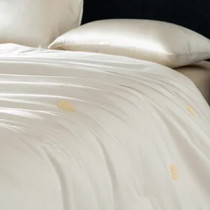 Luxurious 100% tussah silk quilt bedding set with elegant gold embroidered medallions.