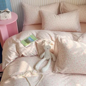 Puro Algodón Hilo Doble Capa Estampado Juego de Cama Flores Frescas Funda Nórdica Sábana Fundas de Almohada Hogar
