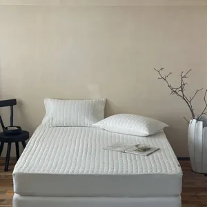 Protector de colchón acolchado blanco sábana bajera de algodón puro para dormitorio