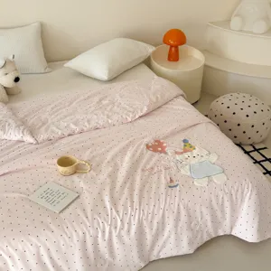 Washed cotton cute cartoon pink polka dot summer quilt air conditioning quilt for bedroom