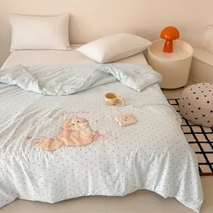 Washed cotton cute cartoon embroidered summer quilt air conditioning comforter for dorm