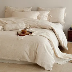Cotton linen embossed jacquard bedding set soft cozy minimalist duvet cover set 4pcs