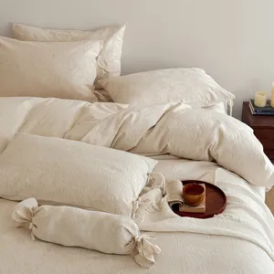 Cotton linen embossed jacquard bedding set, soft skin-friendly minimalist 4-piece duvet cover