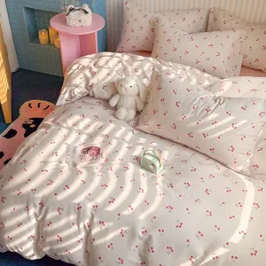 Juego de cama algodón estampado cereza cuatro piezas funda nórdica fundas almohada bonito