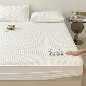 Lenzuolo con angoli trapuntato bianco 100% cotone morbido traspirante durevole camera