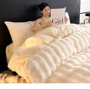 Thickened plush fleece bedding set for winter cozy soft white duvet cover and pillowcases