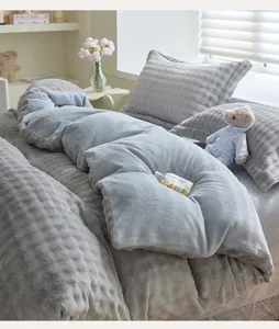 Copripiumino peluche pelliccia sintetica coniglio invernale morbido caldo letto grigio 3pz