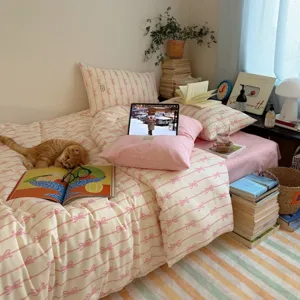 Nouvelle collection printemps été style coréen nœud doux confortable ensemble literie 4 pcs