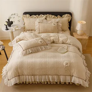French style embossed milk velvet bedspread 4 piece set elegant lace bedding decor
