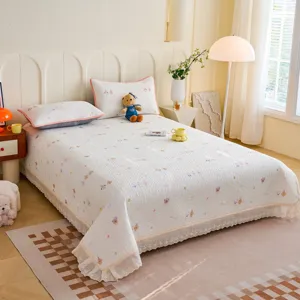 French vintage cream style pure cotton double gauze bedspread and pillowcase set.