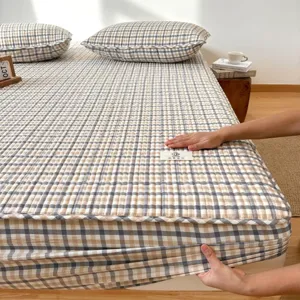 Modern Minimalistisch Ruit Hoeslaken 100% Katoen Gargeverf Ademend Zacht Matrasovertrek Voor Thuis Slaapkamer Beddengoed