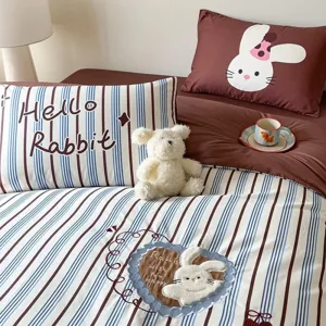 Pure Cotton Cartoon Bedding Set Reactive Print Embroidery Duvet Cover Flat Sheet Pillowcases Kids Bedroom Textile