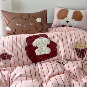 Cartoon cotton bedding set cute puppy duvet cover and pillowcase set for four seasons main view