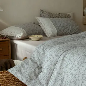 French vintage pure cotton washed jacquard bedding detail, soft pastoral style four-piece set.