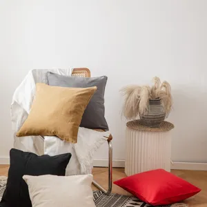 Effen linnen kussenhoes voor woonkamer bank, minimalistisch Japanse decoratieve kussen.