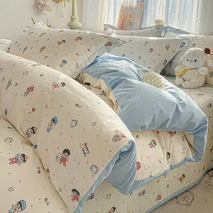Cartoon print bedding set four-piece soft breathable bedsheet duvet cover for all seasons