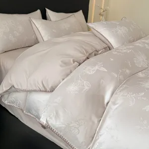 Ensemble de literie jacquard floral de luxe housse de couette en coton pour chambre a coucher.