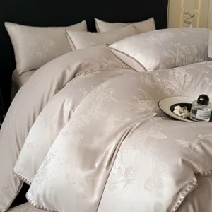 Ensemble de literie floral luxueux style soie housse de couette taies doreiller chambre élégante