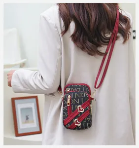 Women Crossbody Phone Bag Mini Small Shoulder Pouch With Red Heart Cute Mobile Purse